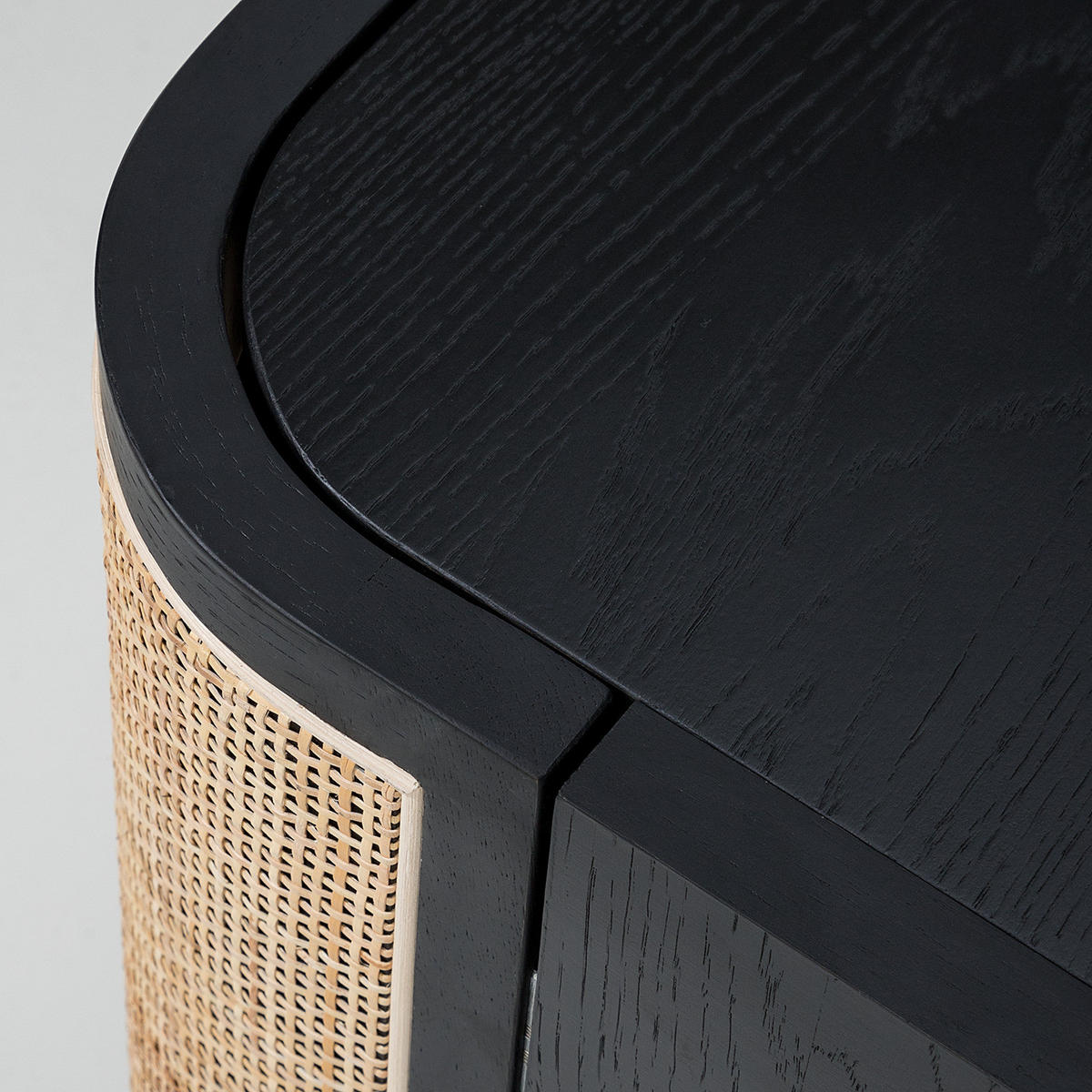 WASCHBECKENUNTERSCHRANK - Rattan / Eiche teilmassiv - Eichefarben/Schwarz, Naturmaterialien/Eichenholz (80/60/40cm) - home24