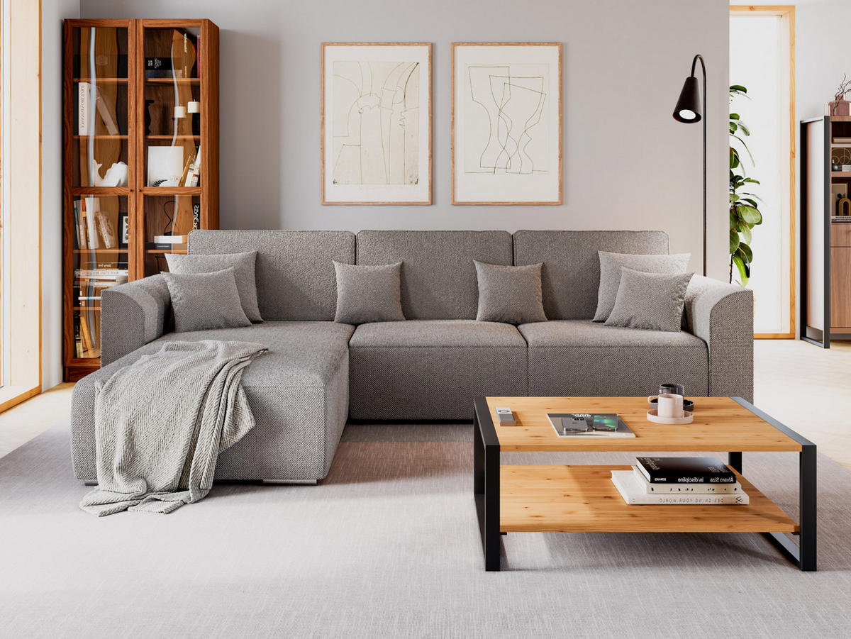 ECKSOFA LUMO L Links Hellblau Flechtwerk-Stoff mit Schlaffunktion und Bettkasten - Hellblau, Textil (293/195cm) - Barchello