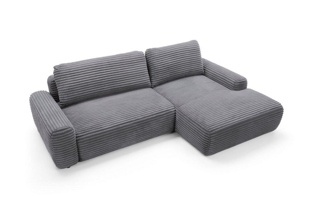 ECKSOFA OSSO Grau Velours-Stoff mit Schlaffunktion - Grau, Holz (264/162cm) - MASSENO