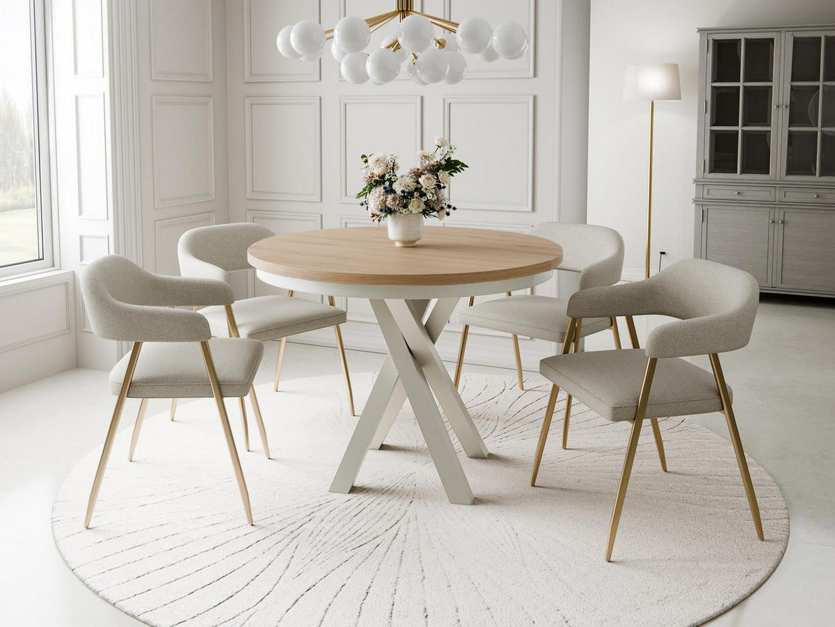 ESSTISCH LOFTO Eiche craft+ Kaschmir - Eichefarben/Schwarz, Holzwerkstoff/Metall (100/100/77cm) - Compleo24