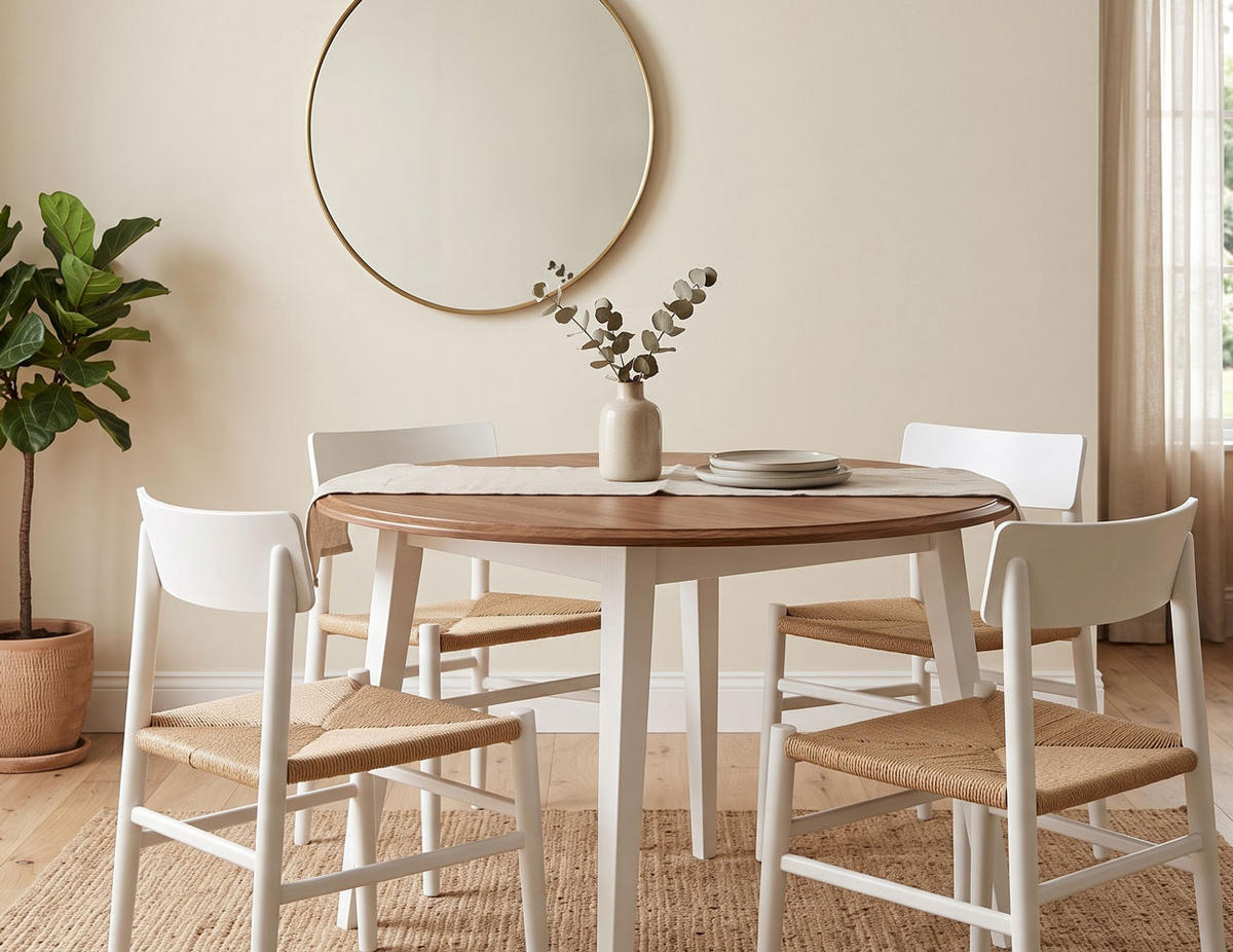 ESSTISCH Belluno Elegante Kiefer weiß (RAL9010) lackiert / Kiefer gebeizt, Eichefarben 90 / 90 / cm - Eichefarben/Weiß, Holz (90/90/75cm) - Feldmann-Wohnen