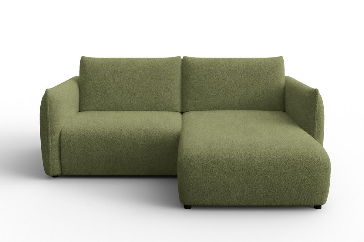 ECKSOFA TAUER 3-Sitzer RECHTS, Bouclé-Stoff grün - Schwarz/Grün, Holz/Textil (206/173cm) - Courtois Laville