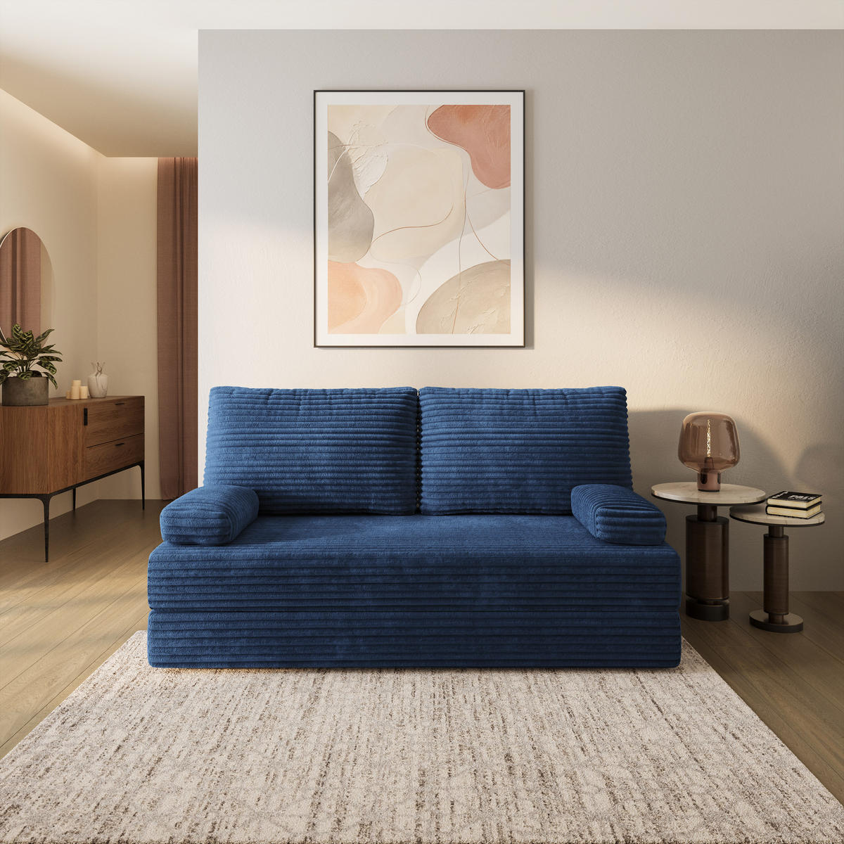 BETTSOFA SILAR aus Schaumstoff Cordstoff Blau Schlaffunktion - Blau, Textil (170/86/80cm) - MASSENO