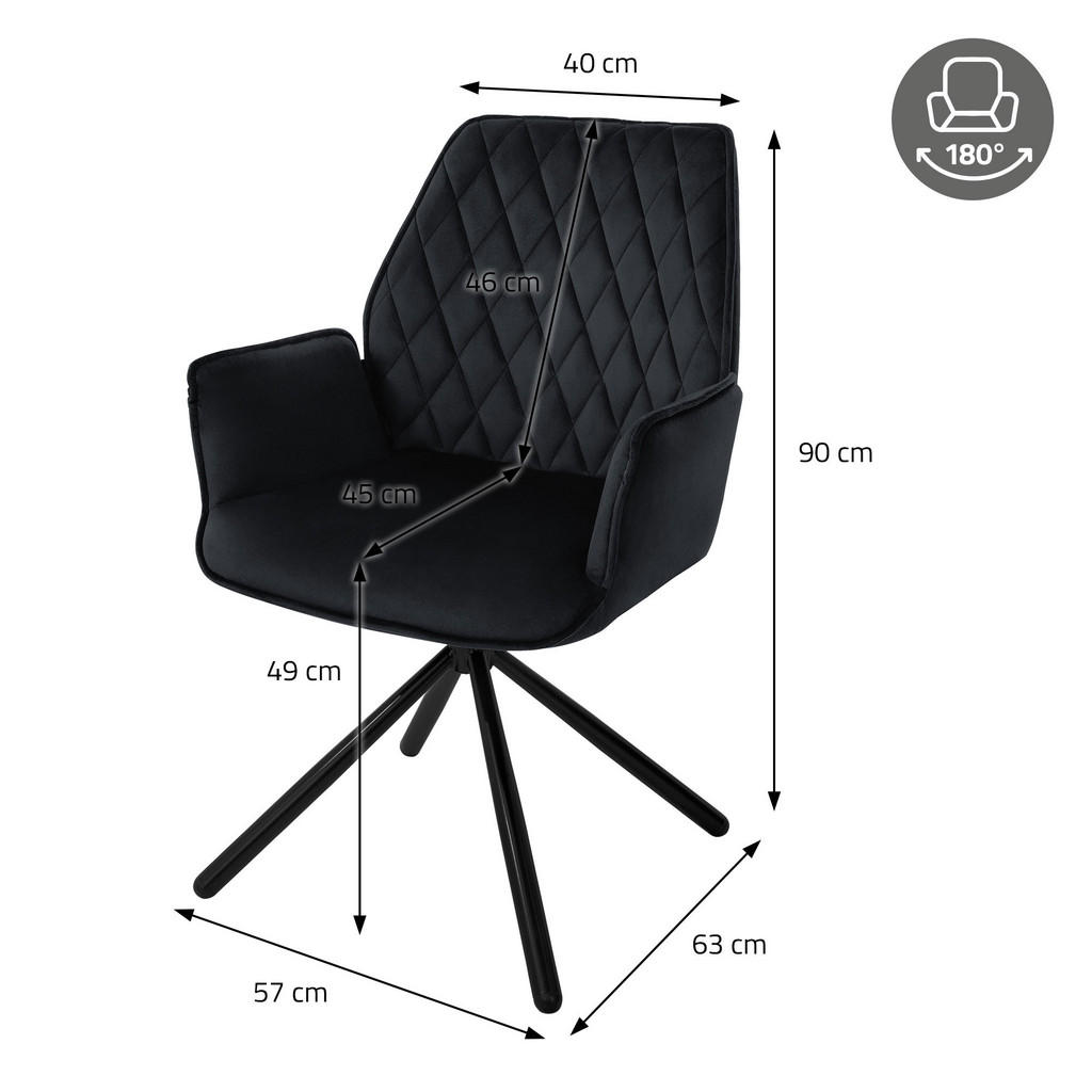 Thumbnail - Ml-Design Drehstuhl, Schwarz, Metall, 63x90x57 cm, Esszimmer, Stühle, Esszimmerstühle, Armlehnenstühle