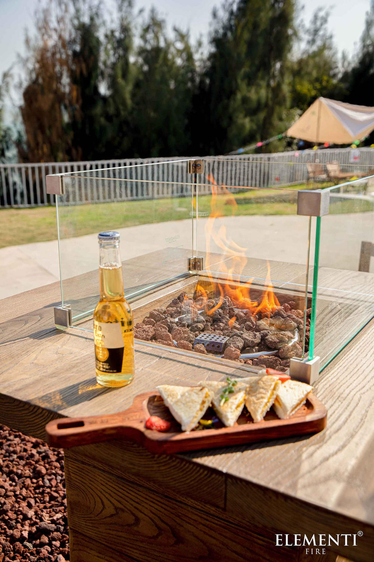 FEUERSTELLE Rova Bar in Holz-Optik aus Faserbeton - Zwetschgeholzfarben, Stein (87/106/87cm) - Elementi