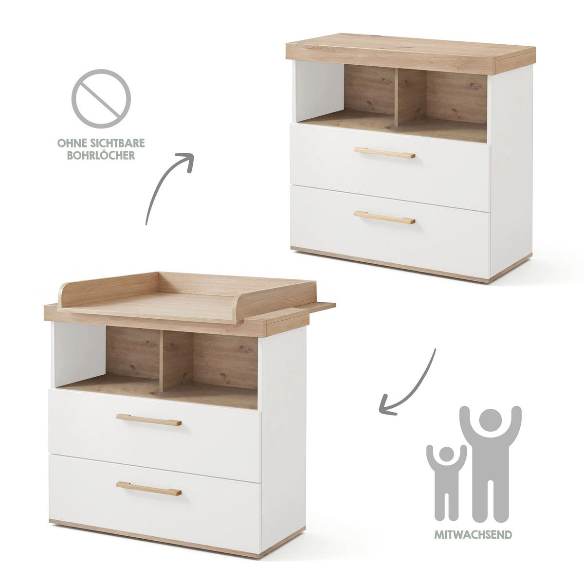 WICKELKOMMODE Jimmy Weiß - Weiß, Holzwerkstoff (110/103/78cm) - Roba