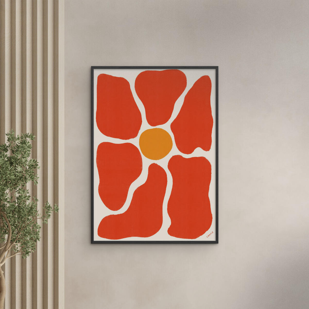 POSTER mit Rahmen Tara Royle - Flower - Rot/Schwarz, Holz/Papier (50/70cm) - Poster&Frame