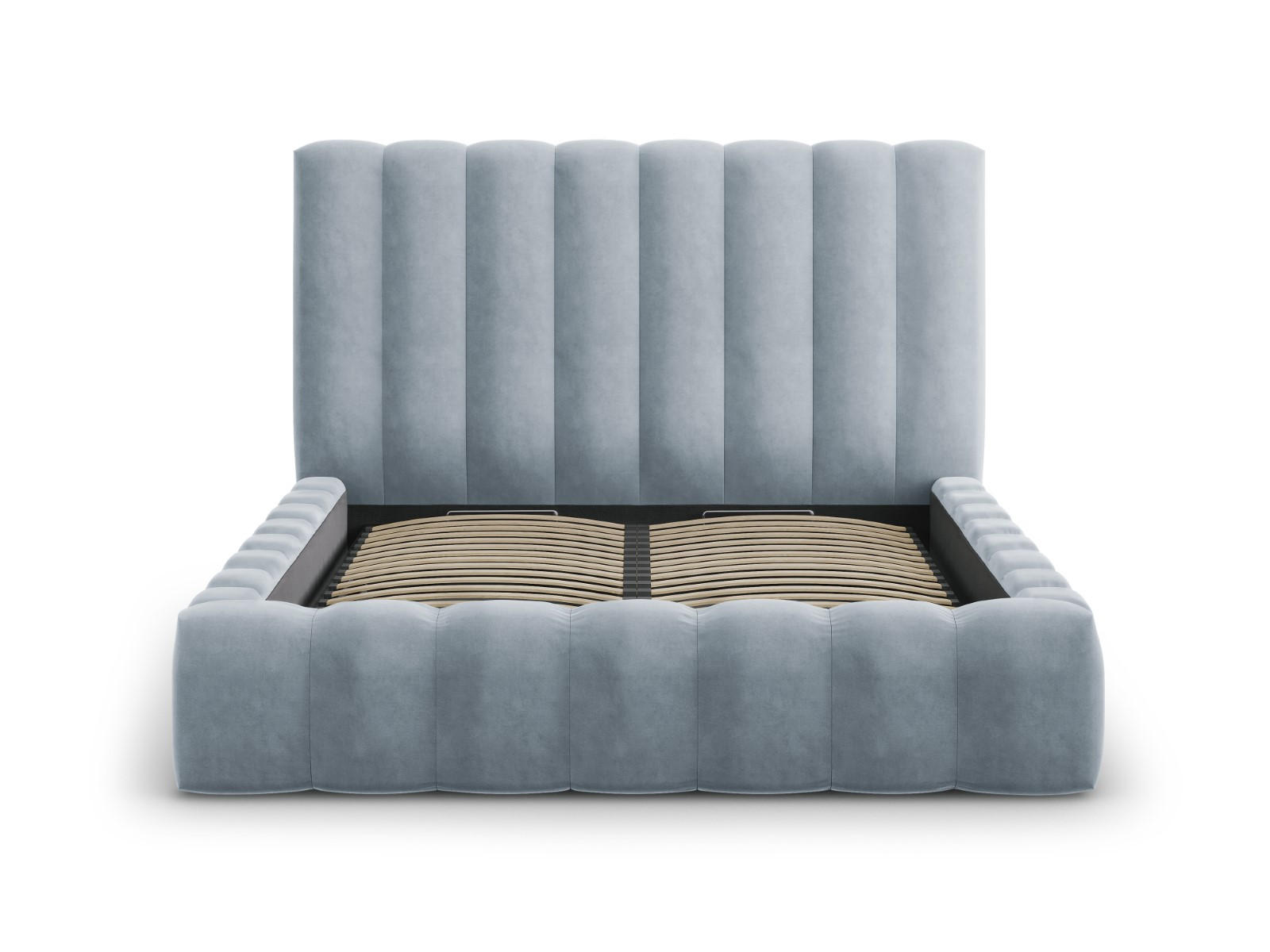 BETT mit Bettkasten und Kopfteil Kelp aus Samt hellblau 200x200cm - Hellblau, Textil (200/200cm) - Micadoni