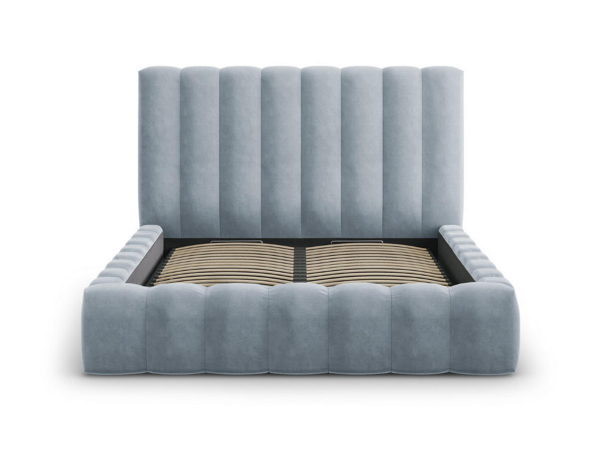 BETT mit Bettkasten und Kopfteil Kelp aus Samt hellblau 200x200cm - Hellblau, Textil (200/200cm) - Micadoni