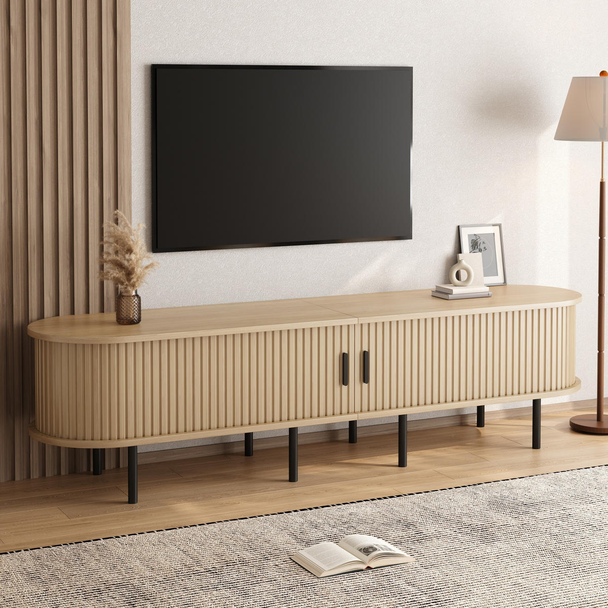 TV-SCHRANK Lowboard geriffelt Schiebetüren MDF - Naturfarben, Holz (170/46/40cm) - Fortuna Lai