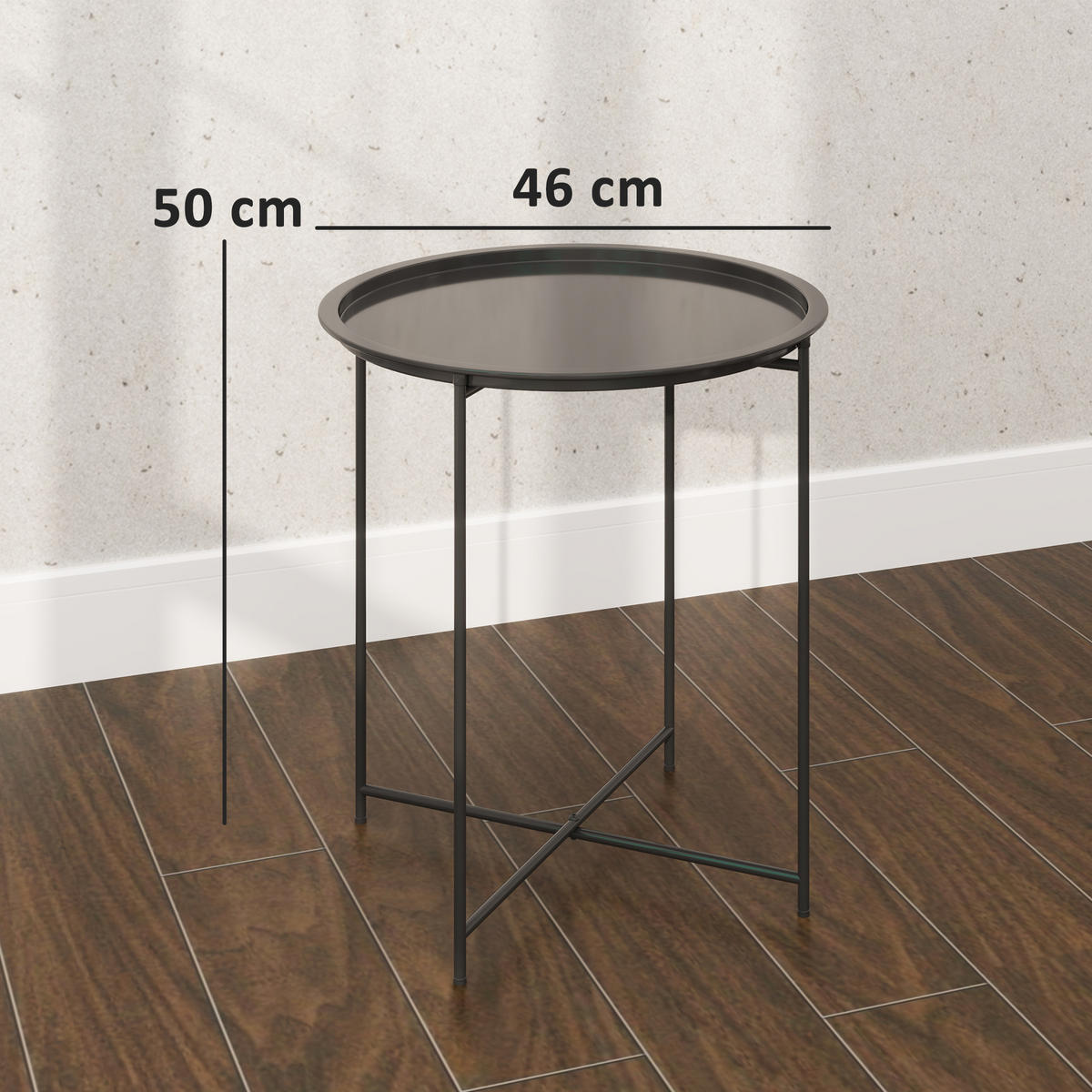 BEISTELLTISCH klappbar Ø46 x 50 cm Rund wetterfest Balkontisch - Schwarz, Metall (46/46/50cm) - Outsunny