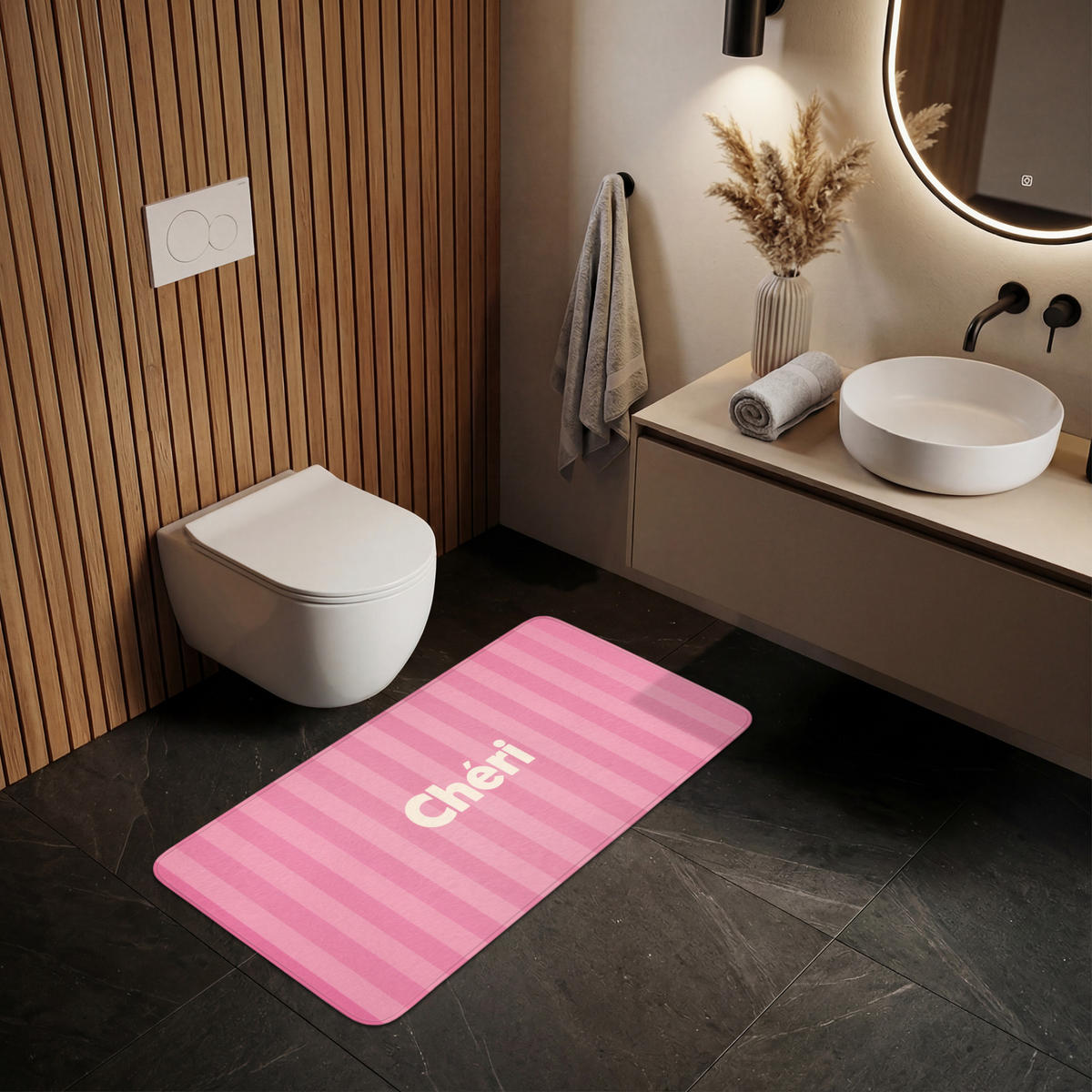 WC PŘEDLOŽKA Pruhované - růžové - Chéri 120x60 cm - růžová, textil/plast (120/1cm) - OnlyWow