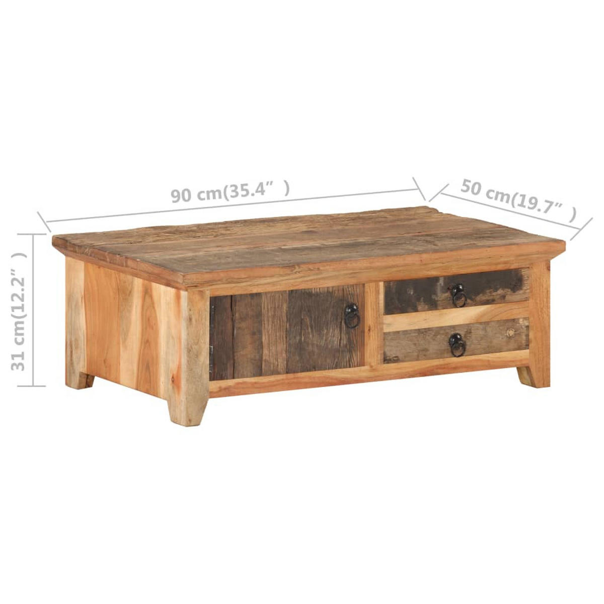 COUCHTISCH 90/50/31 Cm Recyceltes Massivholz - Braun, Holz (90/50/31cm) - vidaXL
