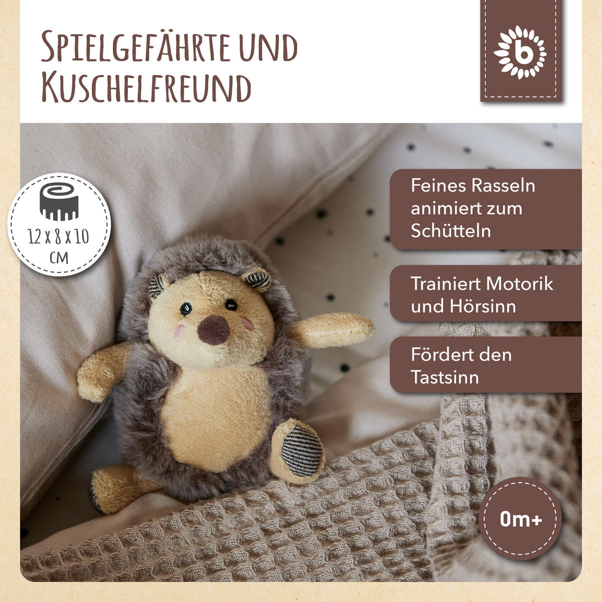 RASSEL Plüsch Igel Spieltier - ab Ge - Braun, Textil (8/12cm) - Bieco Spielwaren