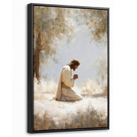 LEINWAND Bilder mit Rahmen - Jesus - Kniend - Waldlandschaft - Betend - 20x30 - Beige, Textil (20/30cm) - MuchoWow