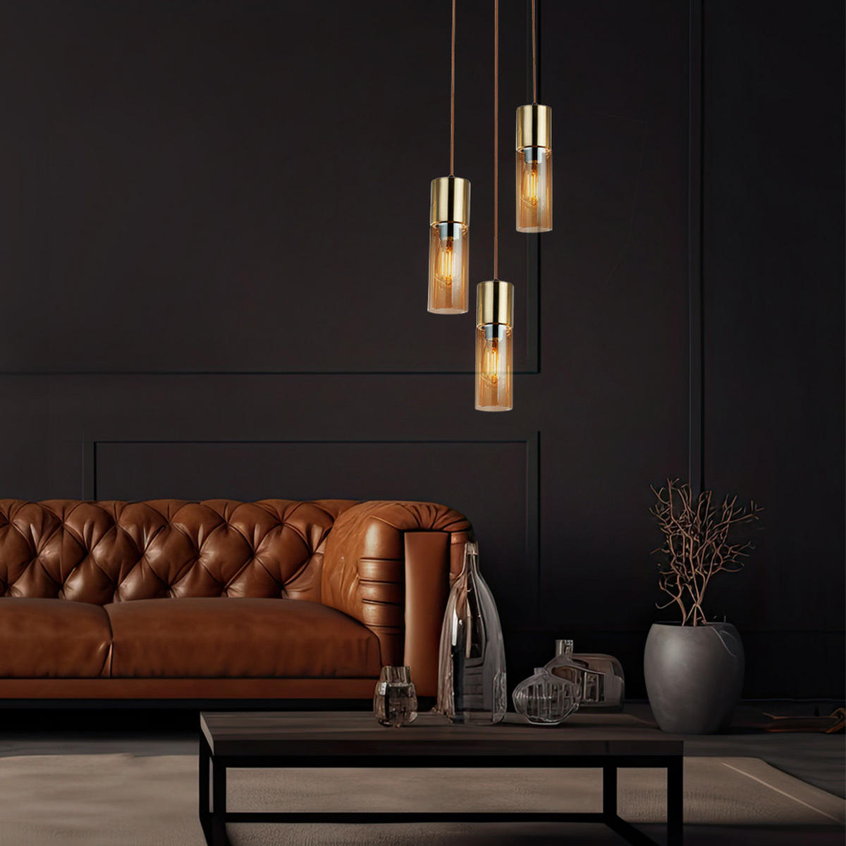 HÄNGELEUCHTE Messing Glas Amberfarben - Messingfarben, Glas (30/30/150cm) - Globo Lighting