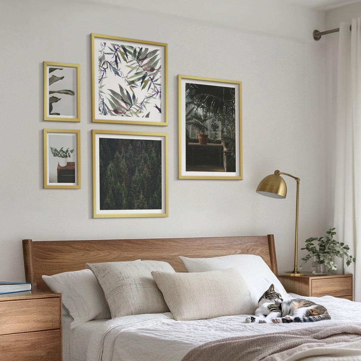BILDER SET 5er Set - 50x50 cm & 20x30 cm & 40x60 cm Goldrahmen - Rustikale Topfpflanzen - Goldfarben, Kunststoff (40/60cm) - TULUP