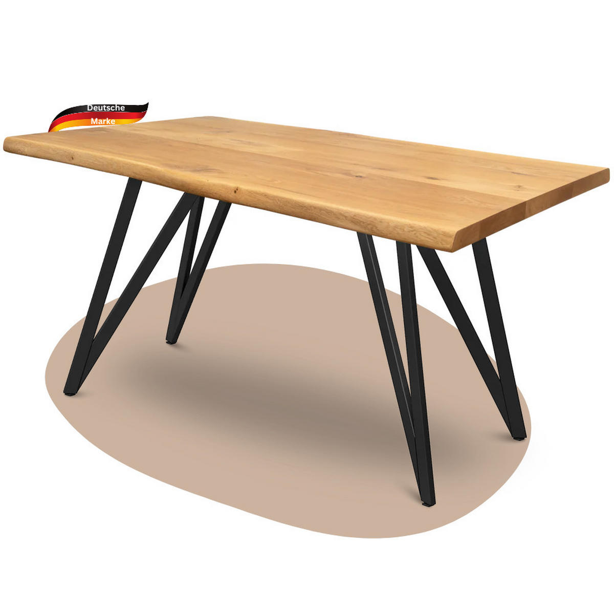 ESSTISCH Massivholz mit Baumkante KEANU 140x80 cm Eichenholz Dreieck Gestell - Braun, Holz/Metall (80/140/76cm) - DELUKE