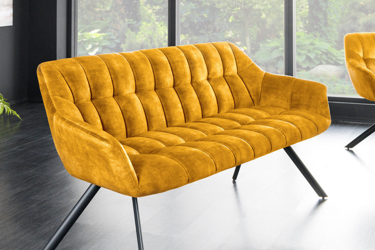 SITZBANK PAPILLON Samt Metall Senfgelb 165 cm - Gelb/Schwarz, Textil/Metall (165/85/65cm) - riess-ambiente