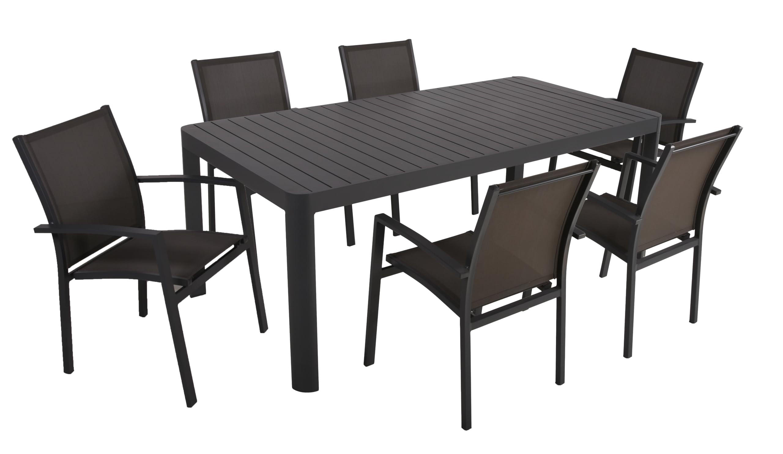 GARTEN-SITZGRUPPE Elina 7-teilig Gartenmöbel-Set - Dunkelgrau, Kunststoff - DELUKE