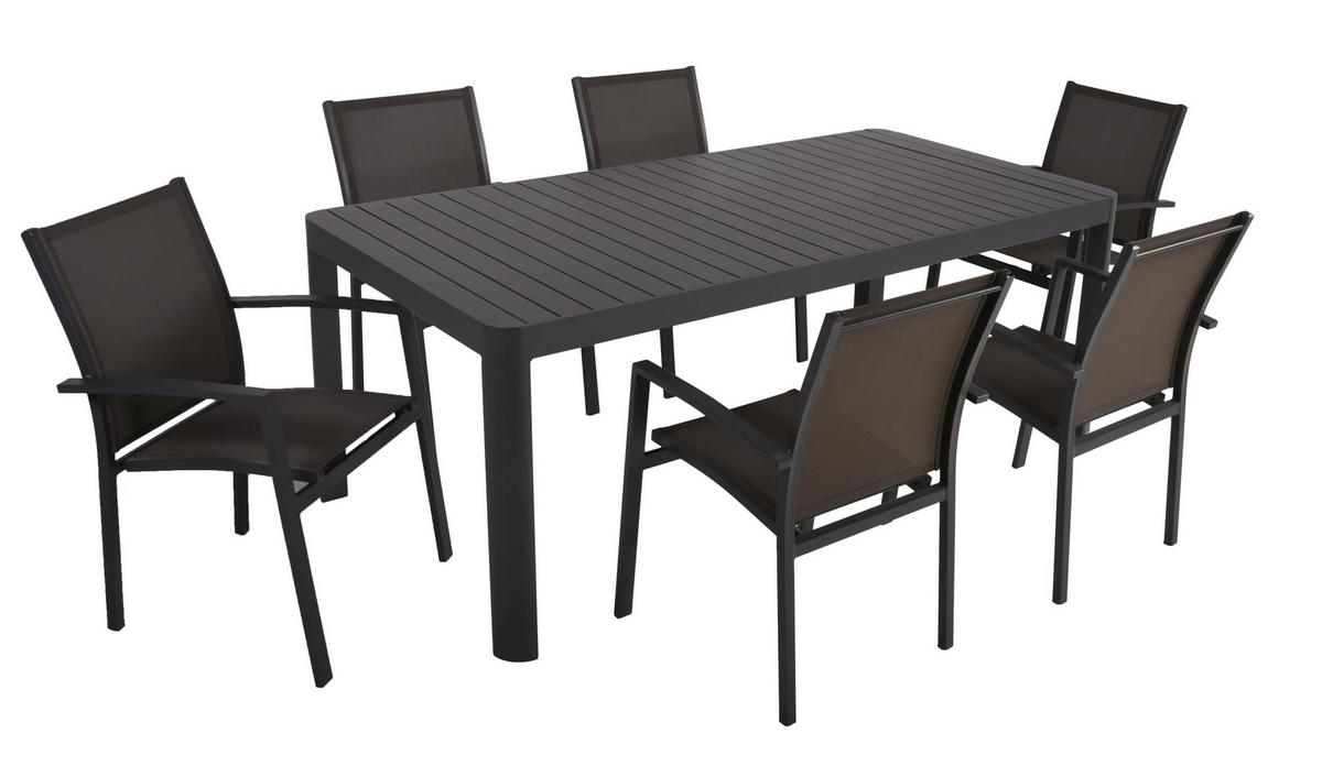 GARTEN-SITZGRUPPE Elina 7-teilig Gartenmöbel-Set - Dunkelgrau, Kunststoff - DELUKE