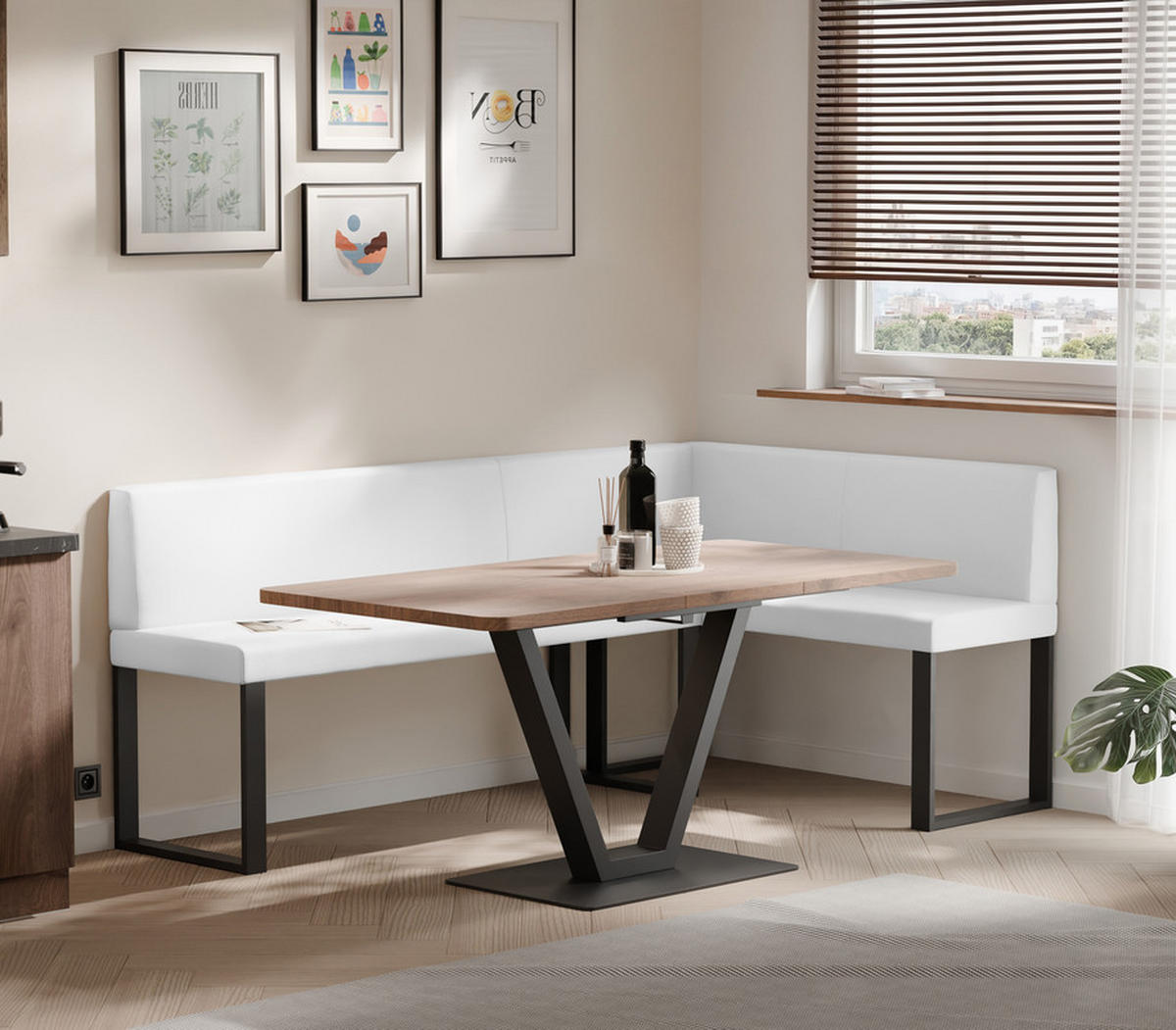 ECKBANK rechts SANA U Kunstleder glatt, 142/196 cm Weiß - Weiß, Kunststoff/Textil (142/196cm) - Idohome