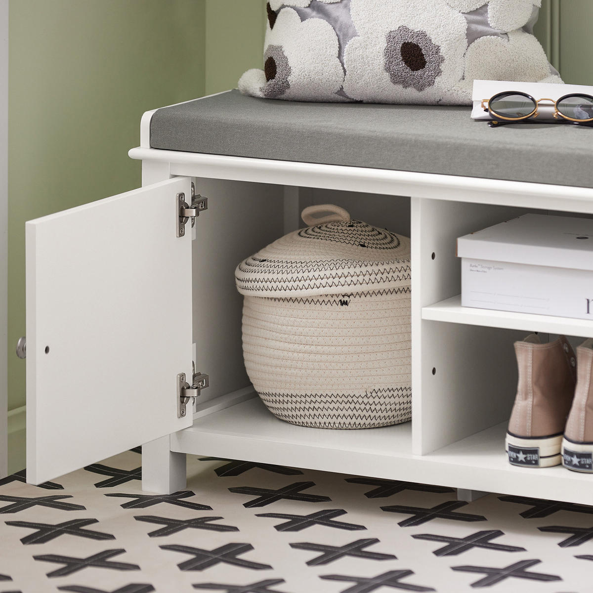 SCHUHBANK Weiß - Weiß, Holzwerkstoff (105/43/35cm) - SoBuy