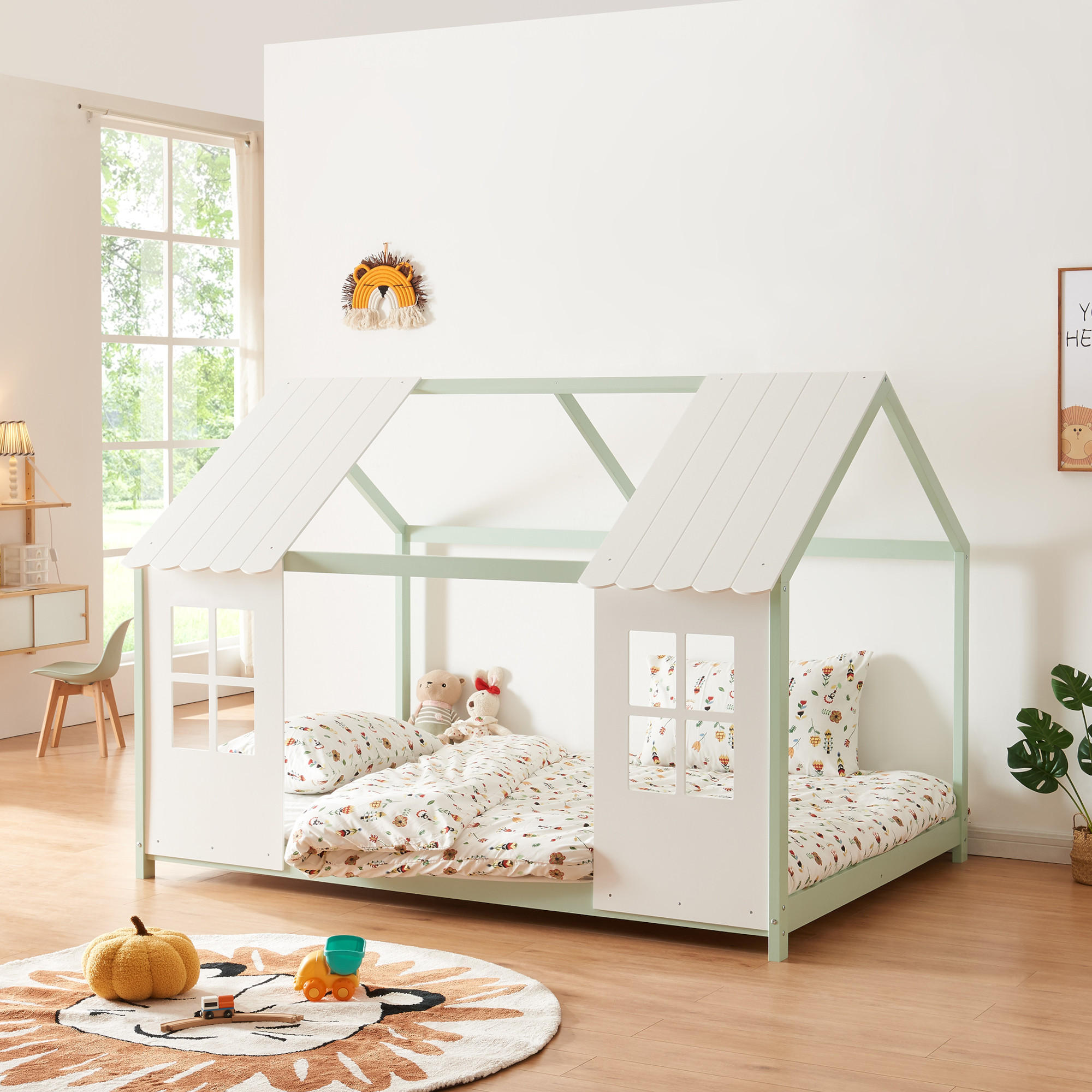HAUSBETT Tostedt - Weiß/Mintgrün, Holz (140/200cm) - [en.casa]