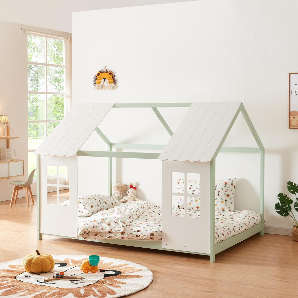 HAUSBETT Tostedt - Weiß/Mintgrün, Holz (140/200cm) - [en.casa]