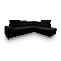 ECKSOFA ALVORO R-S Schwarz Velours-Stoff mit Schlaffunktion - Schwarz, Holz (253/190cm) - MASSENO