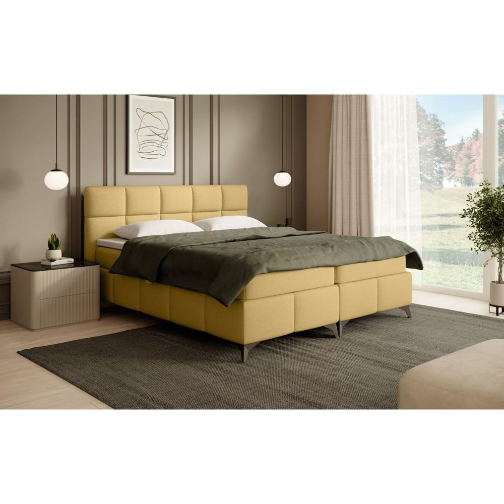 BOXBETT Solido mit Bettkasten 180x200 cm gelb - Gelb/Schwarz, Textil/Metall (180/200cm) - Beautysofa