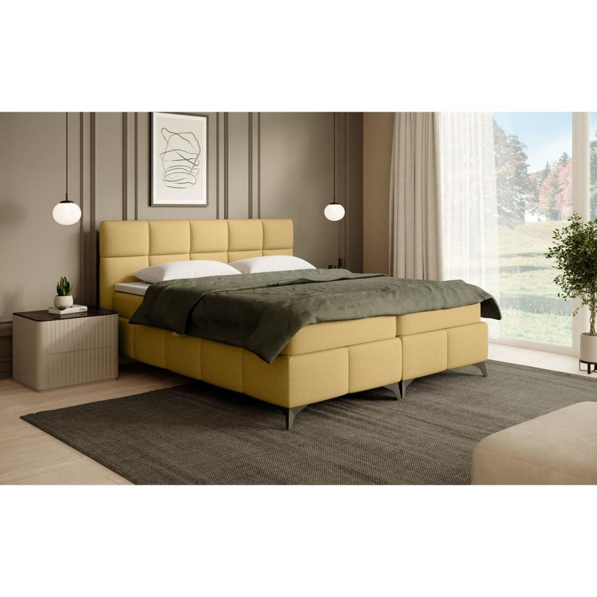 BOXBETT Solido mit Bettkasten 180x200 cm gelb - Gelb/Schwarz, Textil/Metall (180/200cm) - Beautysofa