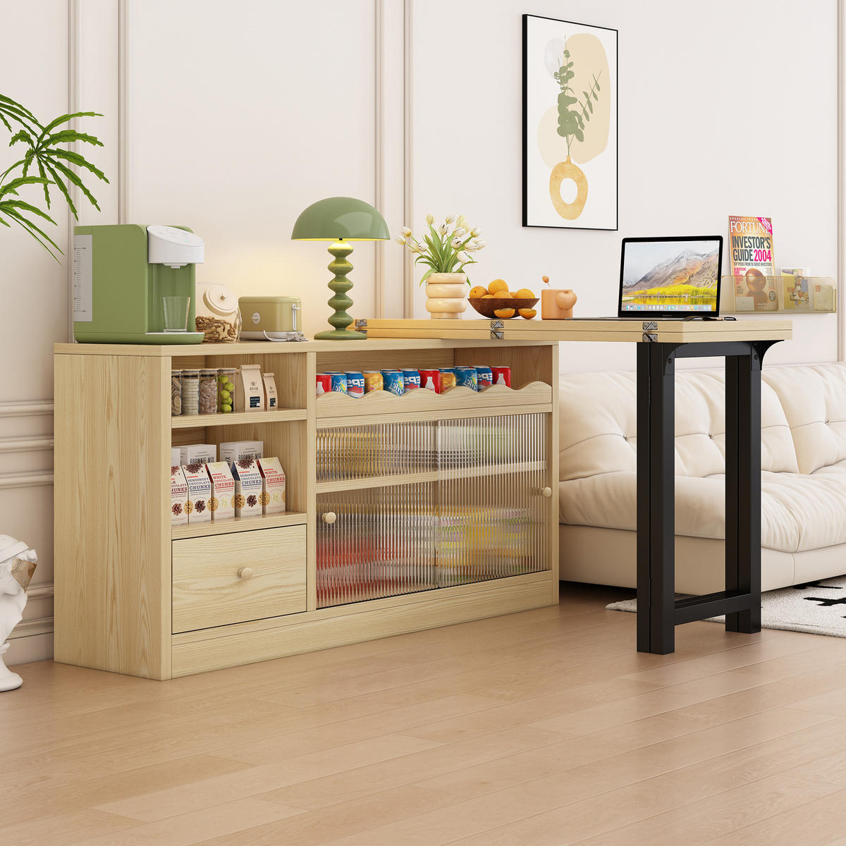 ESSTISCH Ausziehbar Klapptisch Natur Schwarz Stauraum Drehbar - Naturfarben, Holzwerkstoff (128.5/40/75.5cm) - FLIEKS