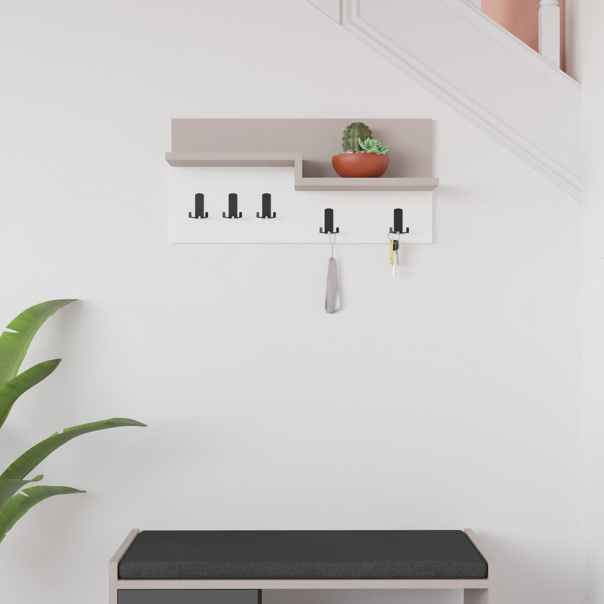 WANDGARDEROBE Harmon Mocha Weiß 65/31/15 cm - Multicolor, Holzwerkstoff (65/31/15cm) - Decortie