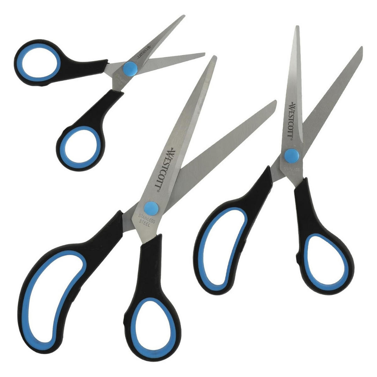 SCHERENSET 3-tlg Edelstahl Softgriff Universalschere Büroschere Schwarz Blau - Blau/Silberfarben, Kunststoff/Metall (25cm) - JUNG