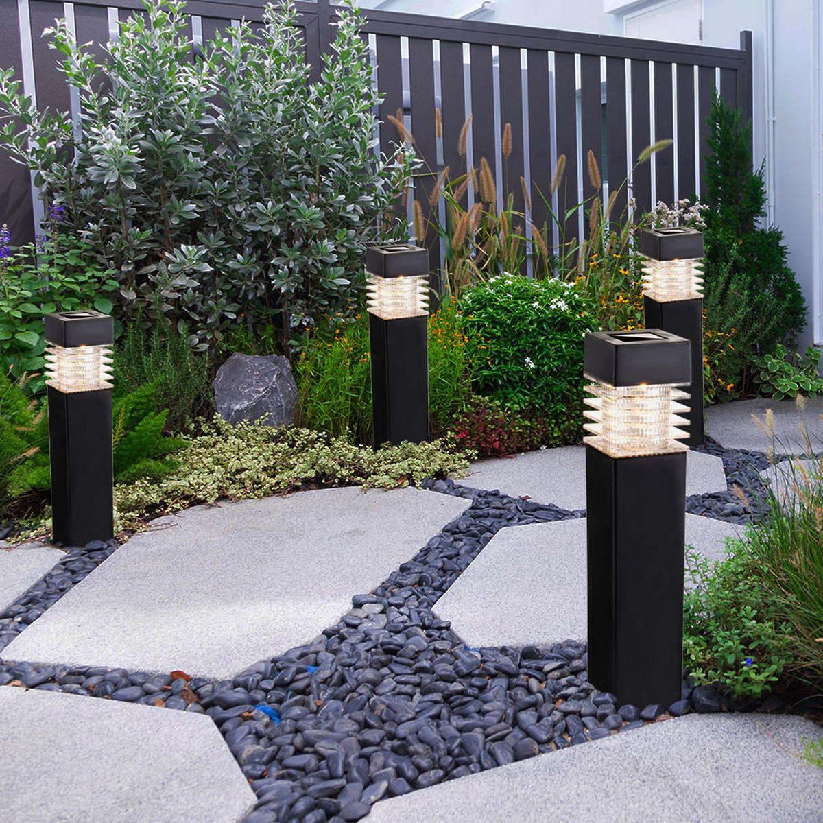 LED AUSSENLEUCHTE Solarlampe Anthrazit 4er Set - Anthrazit, Kunststoff (5.8/5.8/38.5cm) - Globo Lighting