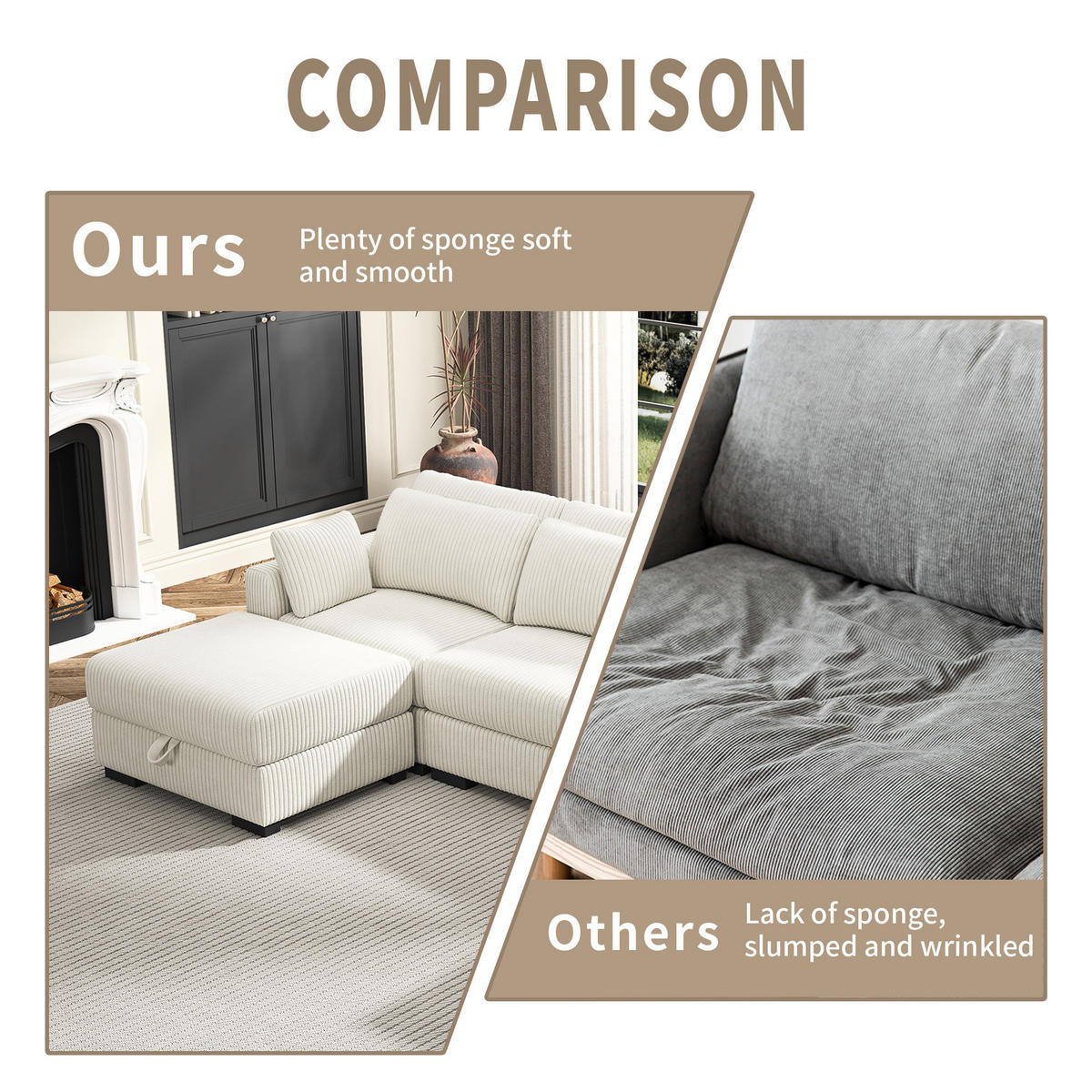 SOFA Modern Mit Streifenmuster Beige 180x87x85 Cm Komfortabel & Robust - Beige, Holz (87/85/180cm)