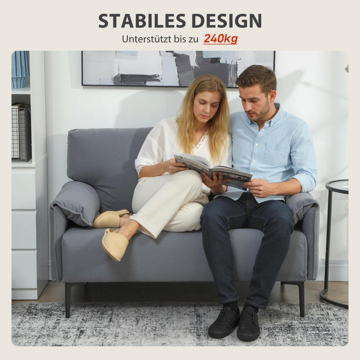 2-SITZER Sofa Stoffbezug mit Metallbeinen 127/72/84 cm Grau - Grau, Metall (72/84/127cm) - Redom