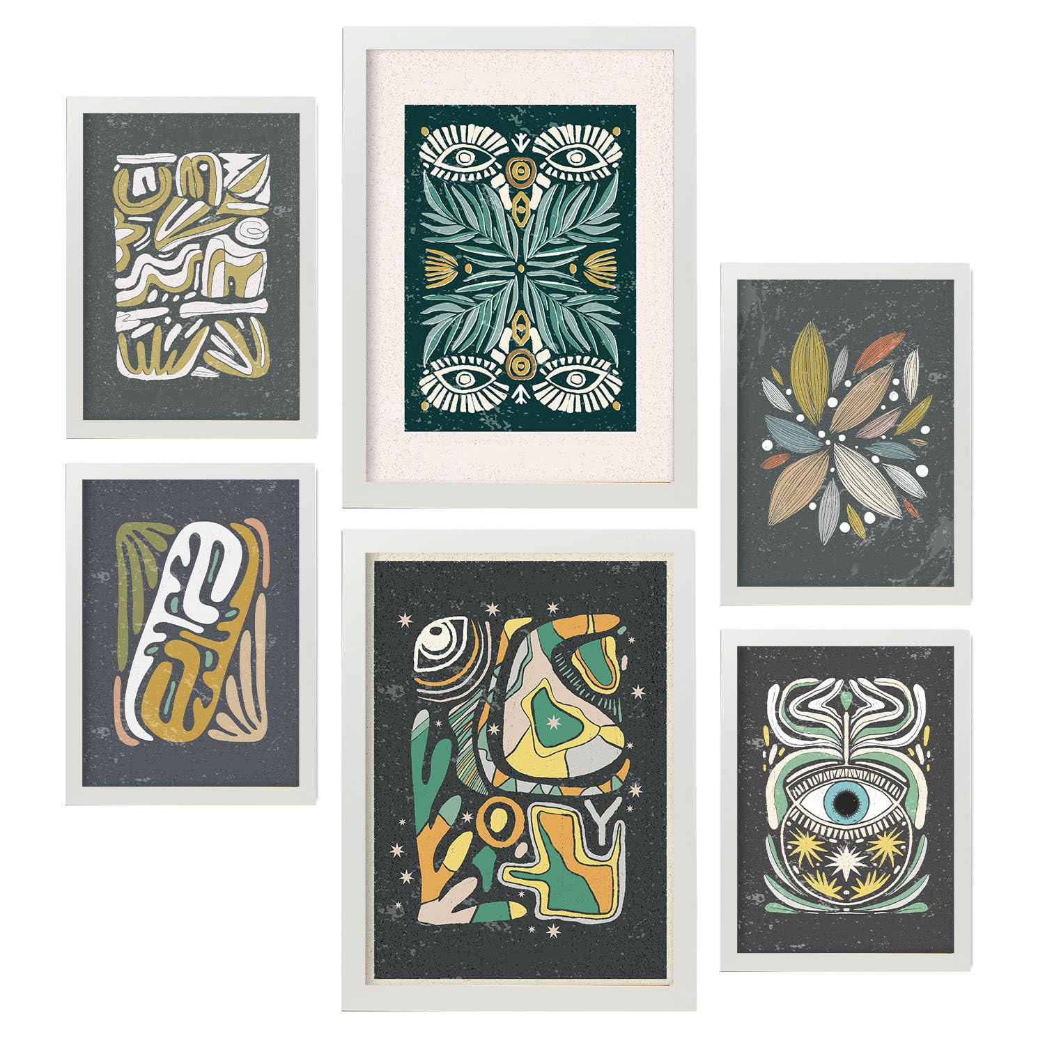 POSTER Set Mit 6 Drucken Von Augen In Der Sammlung Von Ethnischenen Ästhetische Dekorative Rahmen Für Ihr Zuhause Wandkunstdruck A3 & A4 Weißer Rahmen - Weiß, Papier (29/3cm) - Nacnic