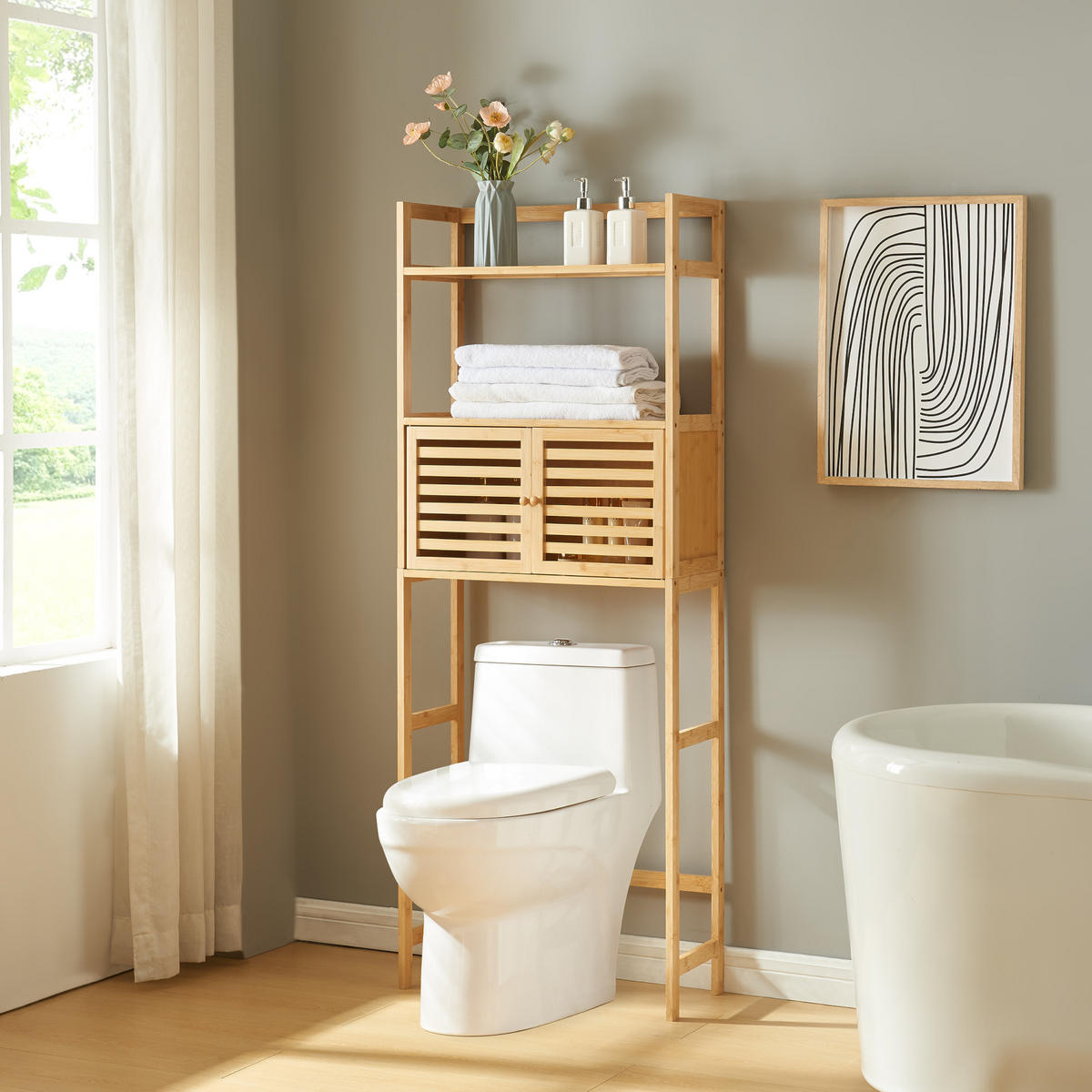 TOILETTENREGAL Haugesund - Naturfarben, Holz (60/157.5/25.5cm) - [en.casa]