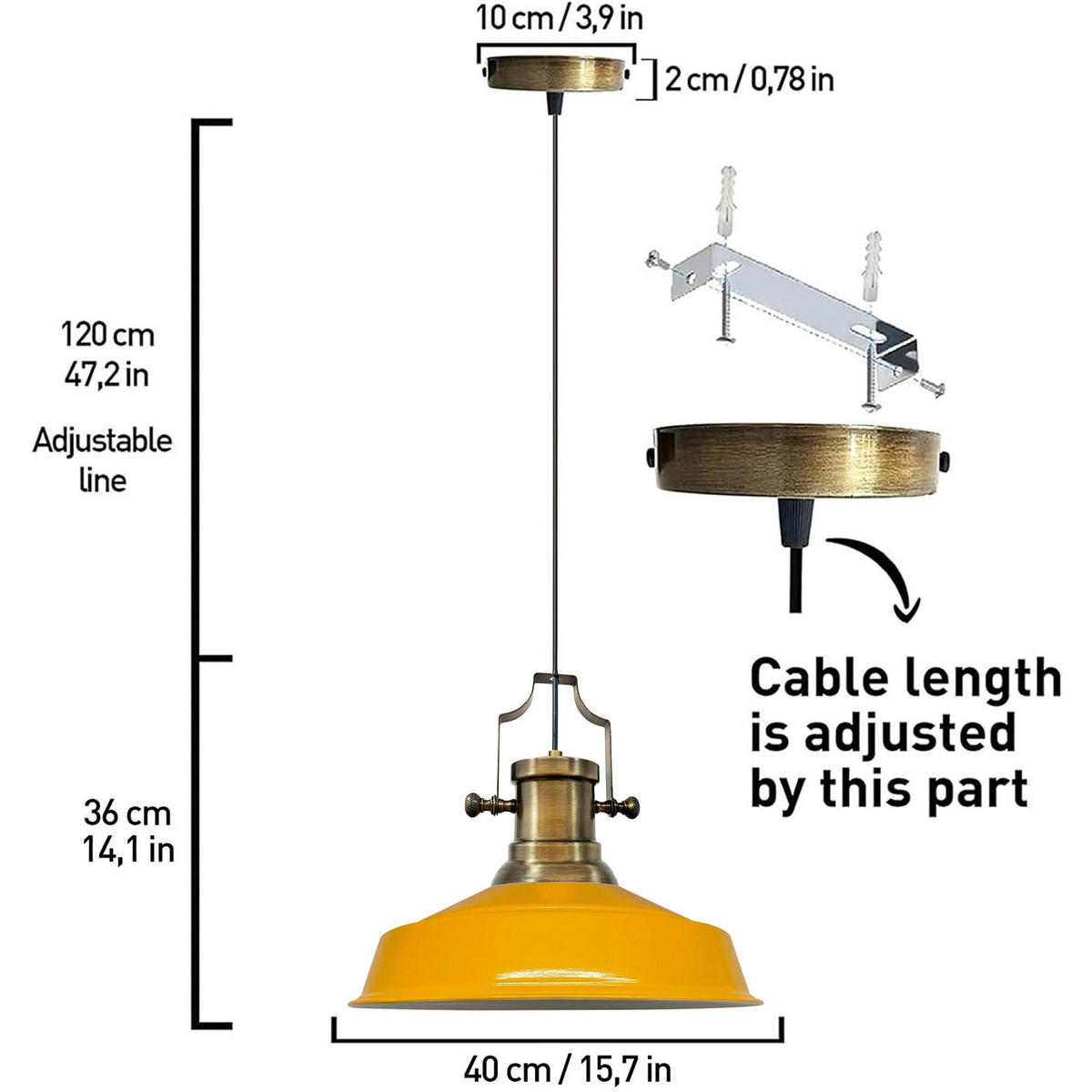 HÄNGELAMPE Asletl Industrial 40/36 cm - Gelb, Metall (40/36cm) - Bamyum