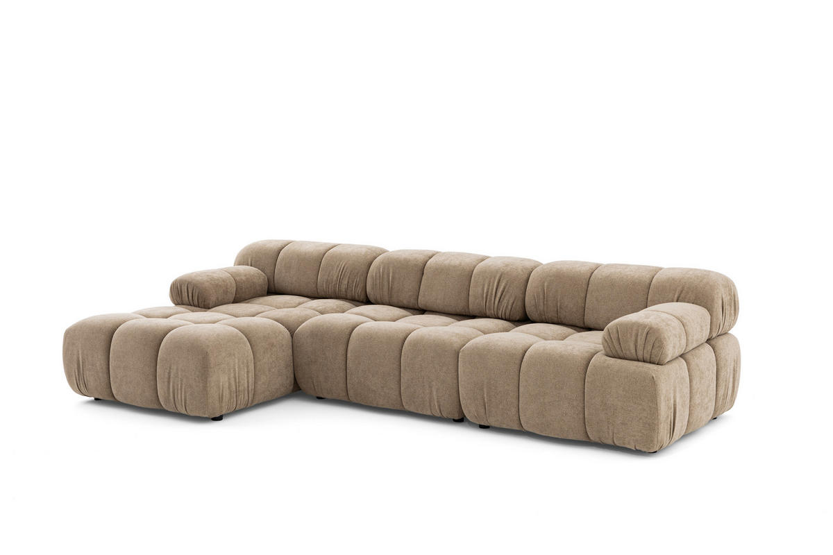 MODULARES Ecksofa MOMENTUM L, Links, Breite 282 cm, strukturierter Stoff, Beige - Chromfarben/Beige, Holz/Textil (282/155cm) - Muffo