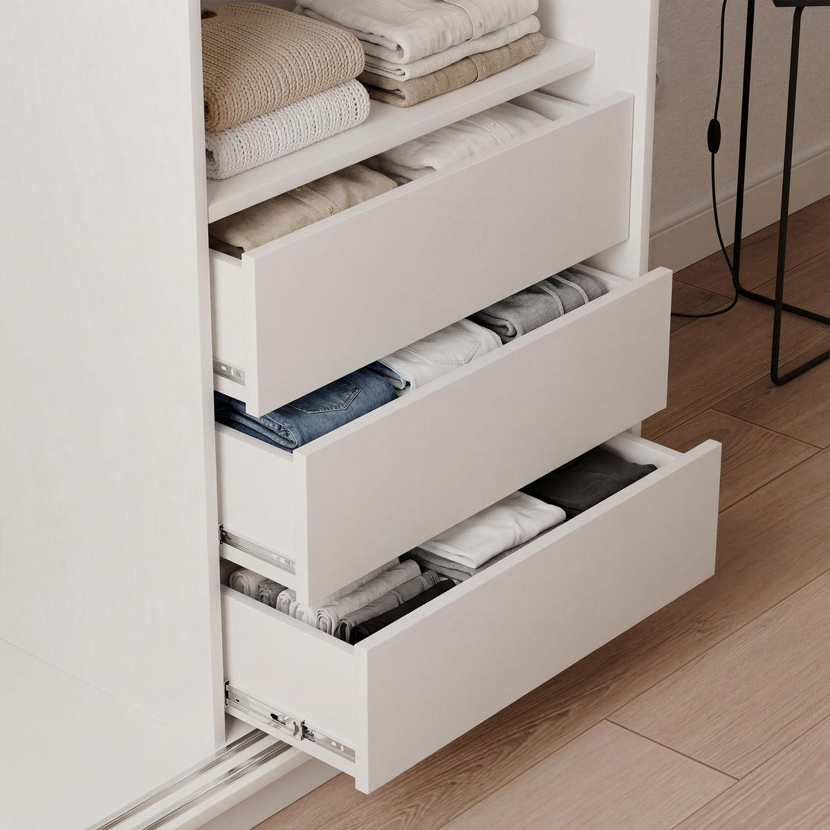 SCHIEBETÜRENSCHRANK SILENTE 160 cm mit Einlegeböden und Kleiderstange - Weiß, Holzwerkstoff (160/205/60cm) - Idohome
