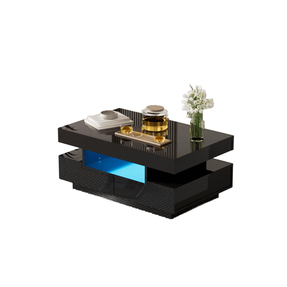 COUCHTISCH 80/50/36 cm Hochglanz schwarz mit LED-Lichtleiste und 4 Schubladen - Schwarz, Holzwerkstoff (80/50/36cm) - OKWISH