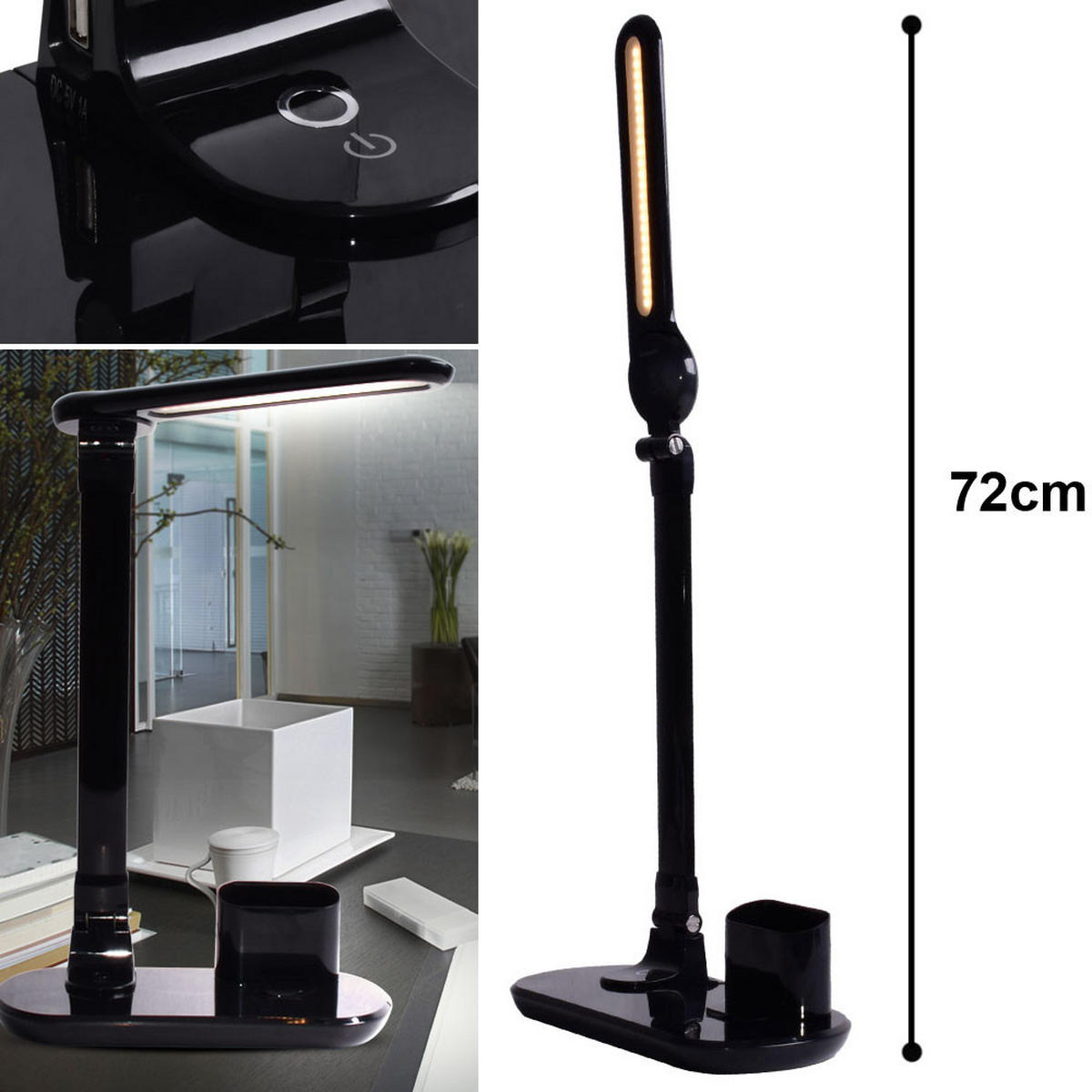 LED TISCHLEUCHTE Schwarz mit verstellbarem Arm - Schwarz, Kunststoff (14/28/72cm)