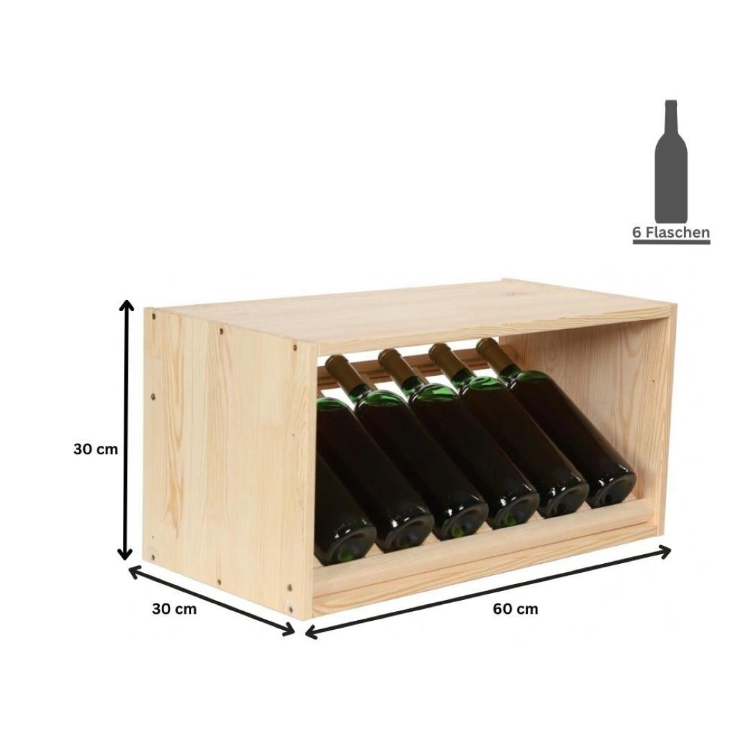 WEINREGAL Vincellar Mod 30x60x30 cm Schräg Modul Für 6 Flaschen Massives Kiefernholz Natur - Naturfarben, Holz (60/30/30cm) - PROREGAL