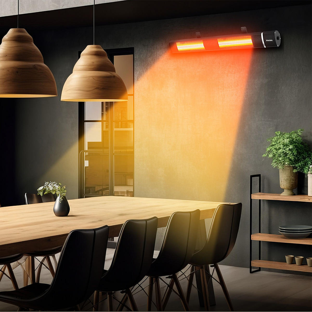 INFRAROTHEIZSTRAHLER Solaris Horizon, einfache Montage, 95 x 11 x 10,5 cm, schwarz - Schwarz, Metall (10.5/8/95cm) - tectake