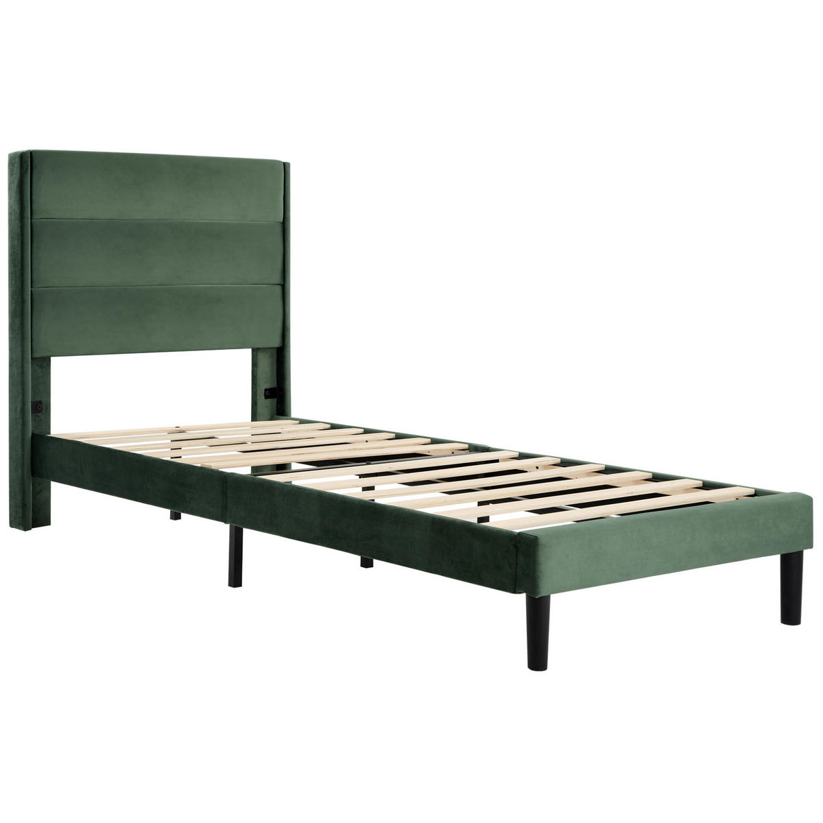 POLSTERBETT 90/200 cm Dunkelgrün aus Samt mit Lattenrost - Grün, Textil (90/200cm) - OKMYHOME