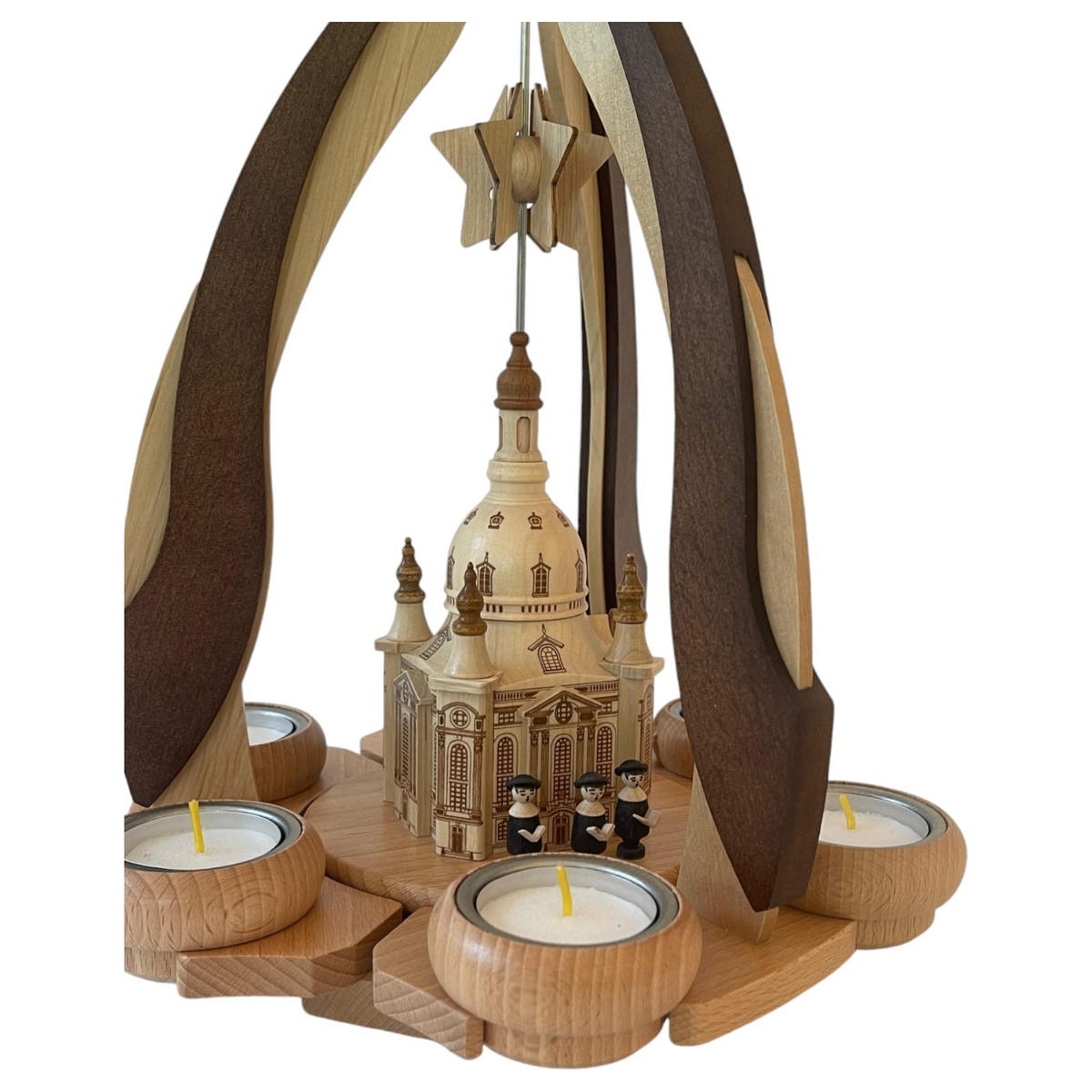PYRAMIDE Dresdner Frauenkirche für 6 Teelichter 27/27/36 cm - Multicolor, Holz (27/36/27cm)