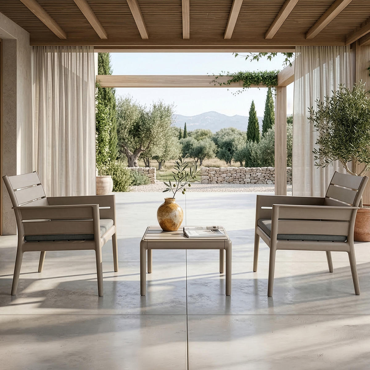GARTENMÖBEL-SET MITTU 3-tlg, Beige/Braun - Beige/Braun, Kunststoff - KONSIMO®